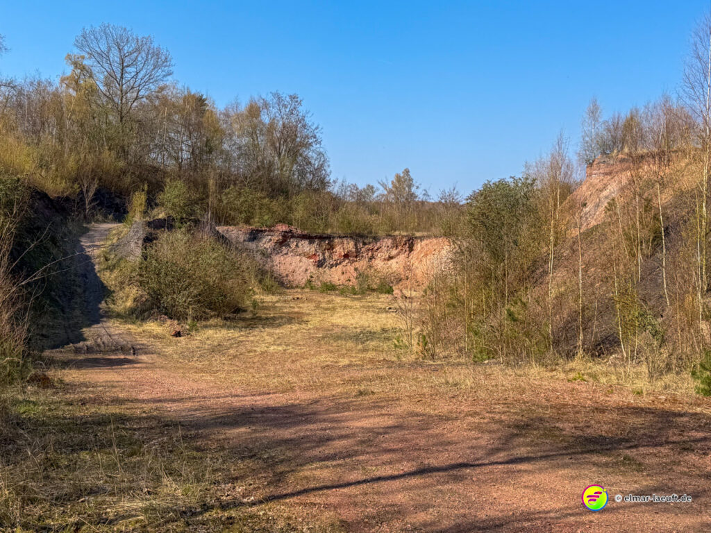 Lauf auf einem offenen, leicht hügeligen Pfad mit rotem Boden und spärlicher Vegetation in Maasmechelen.